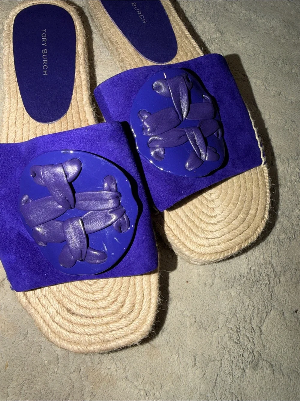 Tory Burch Woven Espadrille Slides in deep purple